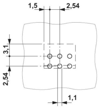 Схема расположения отверстий, 2- и 3-контактные варианты оснащаются фиксатором (длиной 1,5 мм), обеспечивающим дополнительную стойкость к механическим...