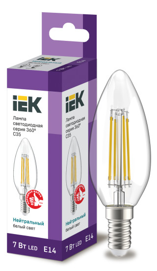 Лампа светодиодная C35 свеча прозрачная 7Вт 230В 4000К E14 серия 360° IEK