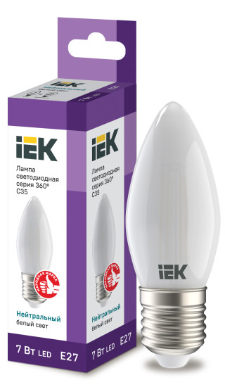 Лампа светодиодная C35 свеча матовая 7Вт 230В 4000К E27 серия 360° IEK