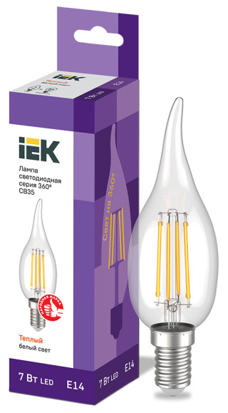 Лампа светодиодная CВ35 свеча на ветру прозрачная 7Вт 230В 3000К E14 серия 360° IEK