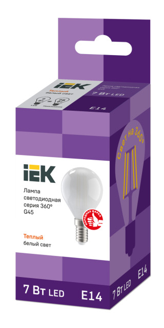 Лампа светодиодная G45 шар матовая 7Вт 230В 3000К E14 серия 360° IEK