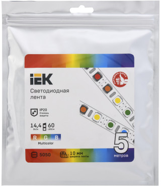 Лента светодиодная 5м LSR-5050RGB60-14,4-IP20-12В IEK