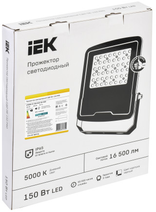 Прожектор светодиодный СДО 08-150 PRO 40х90град 5000К IP65 черный IEK