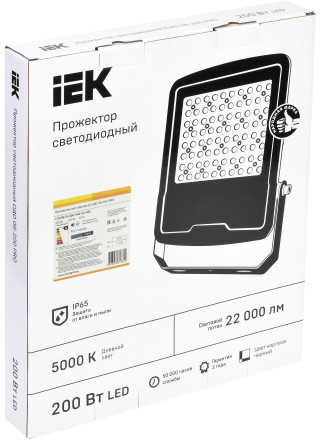 Прожектор светодиодный СДО 08-200 PRO 60град 5000К IP65 черный IEK