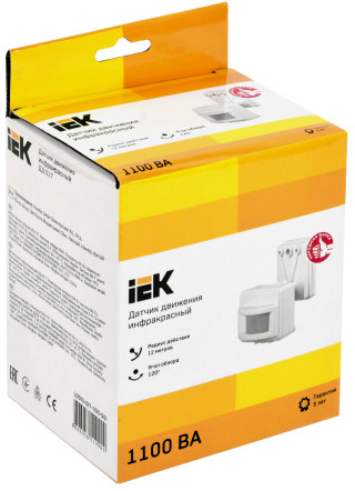 Датчик движения ДД-017 1100Вт 120град 12м IP44 белый IEK