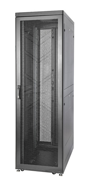 Шкаф Rackcenter D9000 42U 600 × 1200, передняя дверь перфорированная одностворчатая, задняя дверь перфорированная двустворчатая, черный