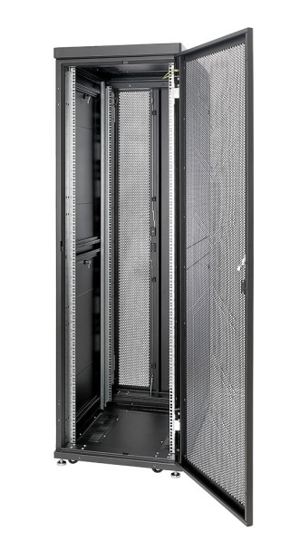 Шкаф Rackcenter D9000 42U 600 × 1200, передняя дверь перфорированная одностворчатая, задняя дверь перфорированная двустворчатая, черный