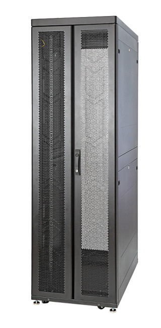 Шкаф Rackcenter D9000 42U 600 × 1200, передняя дверь перфорированная одностворчатая, задняя дверь перфорированная двустворчатая, черный