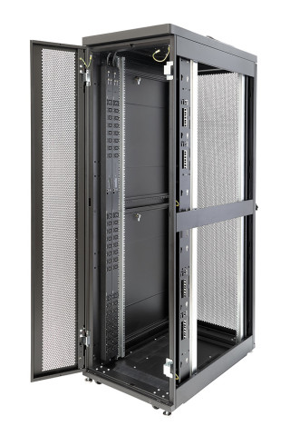 Шкаф Rackcenter D9000 42U 600 × 1200, передняя дверь перфорированная одностворчатая, задняя дверь перфорированная двустворчатая, черный