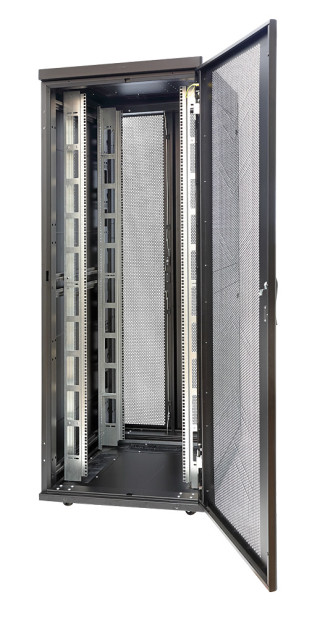 Шкаф Rackcenter D9000 42U 750 × 1000, передняя дверь перфорированная одностворчатая, задняя дверь перфорированная двустворчатая, черный