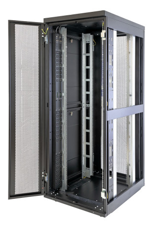 Шкаф Rackcenter D9000 42U 750 × 1000, передняя дверь перфорированная одностворчатая, задняя дверь перфорированная двустворчатая, черный