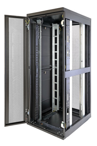 Шкаф Rackcenter D9000 42U 750 × 1200, передняя дверь перфорированная одностворчатая, задняя дверь перфорированная двустворчатая, черный