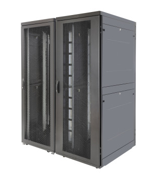 Шкаф Rackcenter D9000 42U 750 × 1200, передняя дверь перфорированная одностворчатая, задняя дверь перфорированная двустворчатая, черный