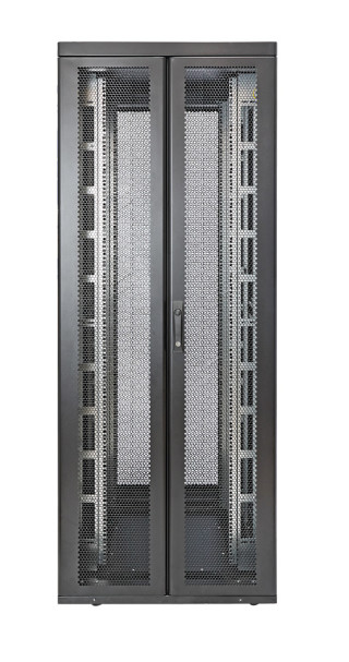 Шкаф Rackcenter D9000 42U 750 × 1200, передняя дверь перфорированная двустворчатая, задняя дверь перфорированная двустворчатая, без боковых стенок, черный