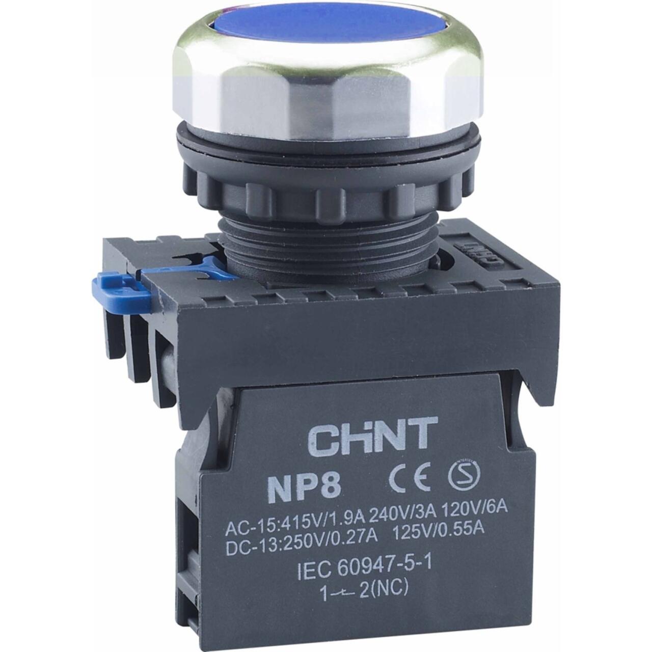 667866 Кнопка упр. NP8-01BN/6 без подсветки, самовозв., синий 1НЗ, IP65 (R)