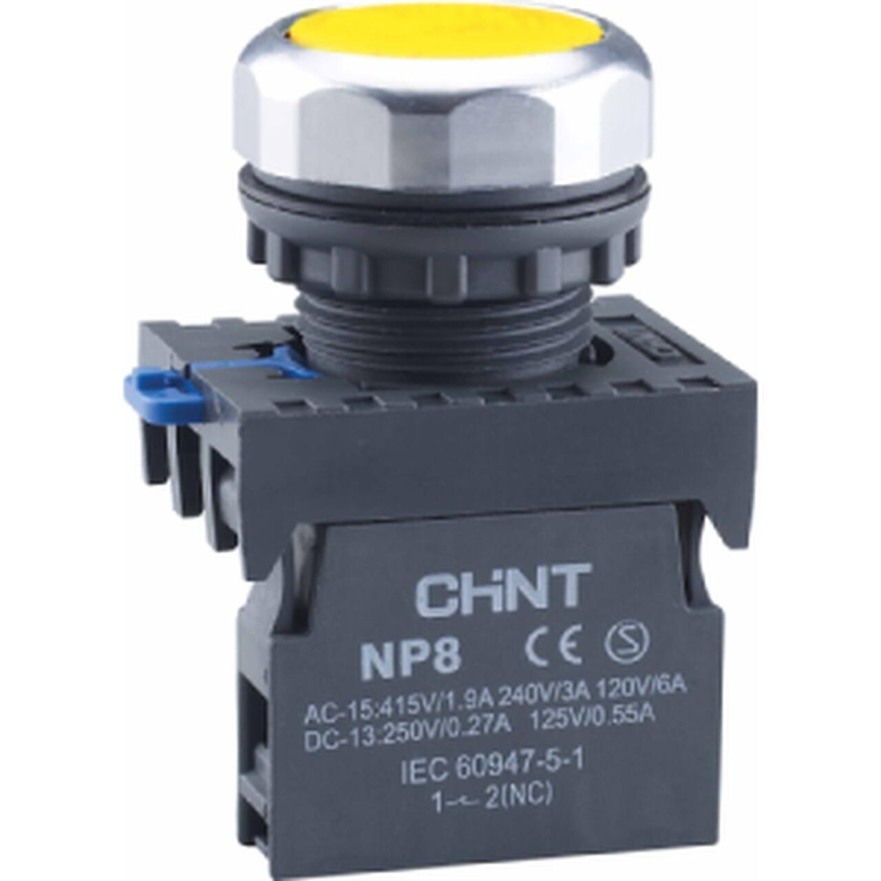 667724 Кнопка упр. NP8-21BN/5 без подсветки, самовозв., желт., 2НО+1НЗ, IP65 (R)