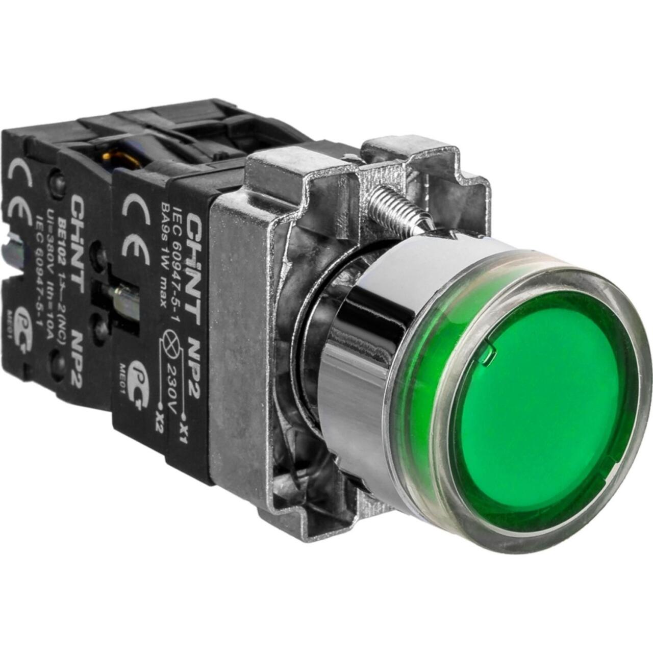 575777 Кнопка управления NP2-BW1361 выступающая, зеленая, 1НО, AC/DC230В (LED), IP40 (R)