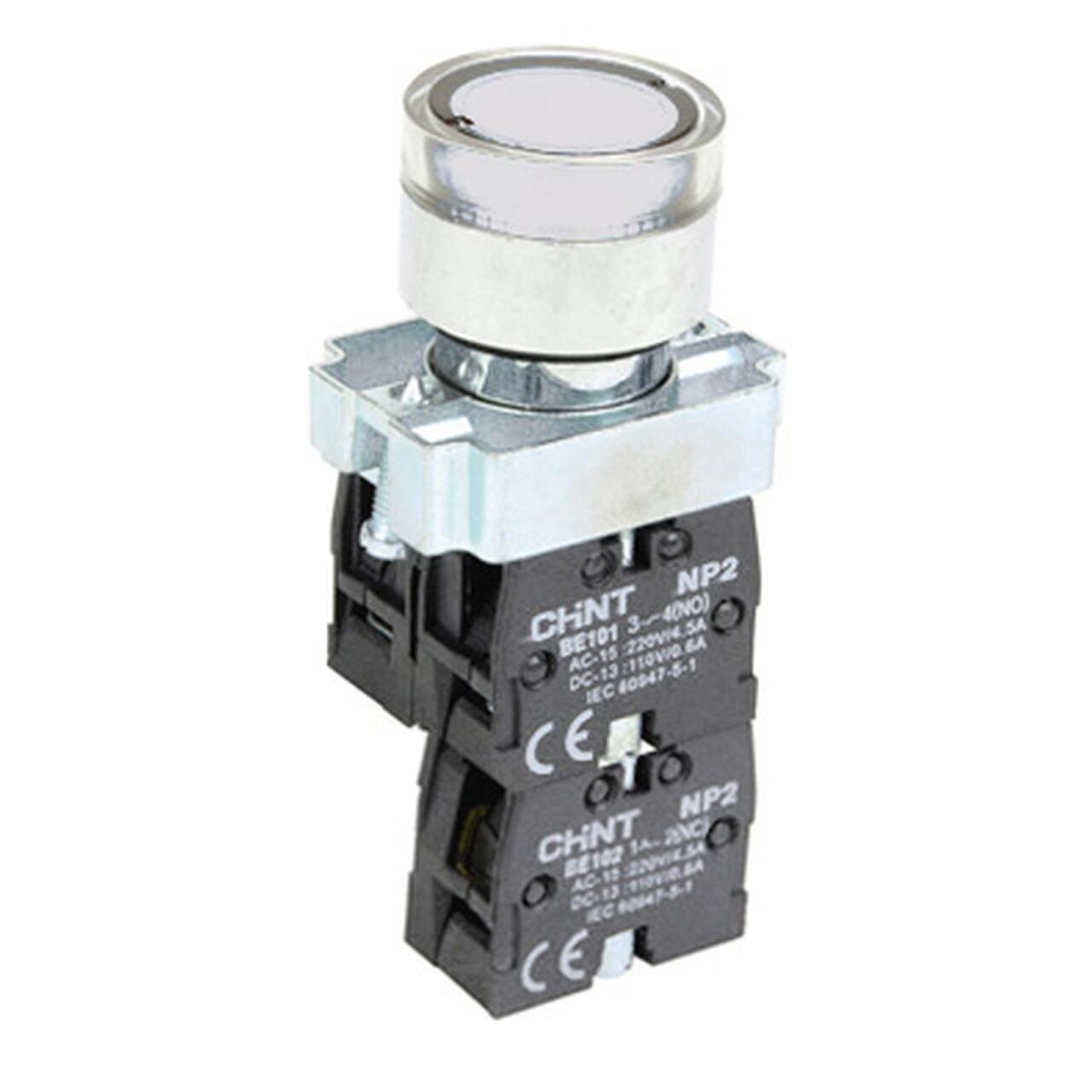 575724 Кнопка управления NP2-BW3165 плоская, белая, 1НО+1НЗ, AC/DC230В (LED), IP40 (R)