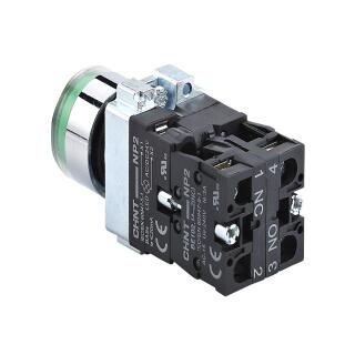 Кнопка управления NP2-BW3365 плоская, зеленая, 1НО+1НЗ, AC/DC230В (LED), IP40 (R)