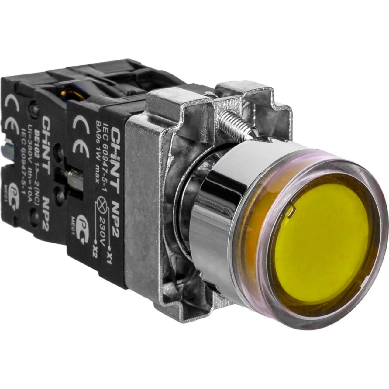 574788 Кнопка управления NP2-BW3561 плоская, желтая, 1НО, AC/DC230В(LED), IP40 (R)