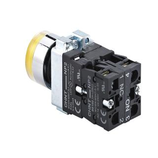 Кнопка управления NP2-BW3565 плоская, желтая, 1НО+1НЗ, AC/DC230В (LED), IP40 (R)