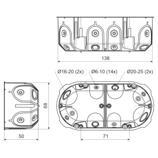 Коробка безгалогеновая установочная для полых стен KPL 64-50 / 2LD (NA) 68х138х50мм