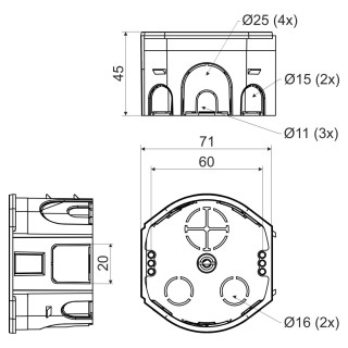 Коробка установочная для твердых стен KU 68-45 (KA)  D71х45 мм