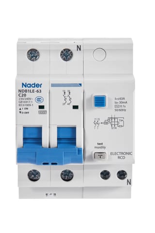 Автоматический выключатель дифференциального тока NDB1LE-63B20/2P/30mA/AC