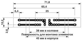 Чертеж, размер шага 5 мм, a = размер монтажной поверхности 38 мм в крышке, a = размер монтажной поверхности 45 мм в корпусе