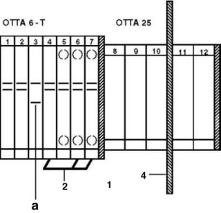 Электрическая схема, a = Открыто, 1 = Концевая крышка, 2 = Гребенчатый мостик, 4 = Разделитель