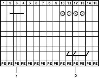 Электрическая схема, 1 = гребенчатая перемычка, 2 = жесткая перемычка