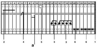 Электрическая схема, a = открыто, 1 = крышка, 2 = мостик винтовой, 3 = мостиковый контакт, 4 = блокировка включения, 5 = гнездо для щупа тестера, 6 = ...