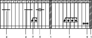 Электрическая схема, a = открыто, 1 = крышка, 2 = мостик винтовой, 3 = мостиковый контакт, 4 = блокировка включения, 5 = гнездо для щупа тестера, 6 = ...