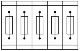 Схема применения, Клеммный модуль для установки предохранителя, связанное расположение, блок состоит из 5 клеммных модулей