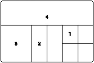 Схематический чертеж, Размер отделения 1: 48 x 39 мм, Размер отделения 2: 98 x 39 мм, Размер отделения 3: 98 x 80 мм, Размер отделения 4: 66 х 243 мм