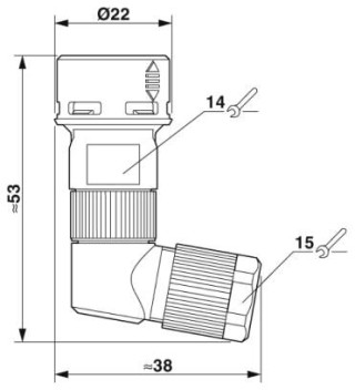 Чертеж, Штекерная часть M12 PUSH-PULL, угловая, экранированная