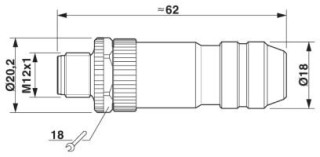 Чертеж, Штекер M12 х 1, прямой, экранированный