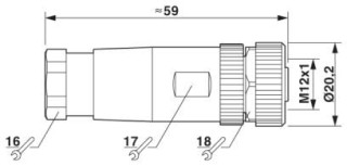 Чертеж, Гнездовая часть разъема M12 х 1, прямая