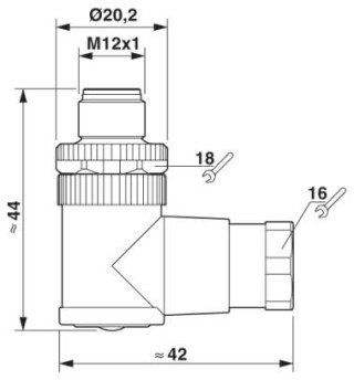 Чертеж, Штыревая часть разъема M12 х 1, угловая