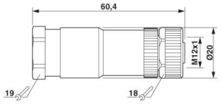 Чертеж, Гнездовая часть разъема M12 х 1, прямая