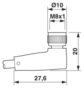 Чертеж, Розетка M8 x 1, угловая