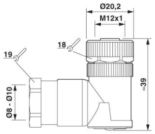 Чертеж, Гнездовая часть разъема M12 х 1, прямая