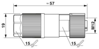 Чертеж, Гнездовая часть разъема M12 х 1, прямая, экранированная