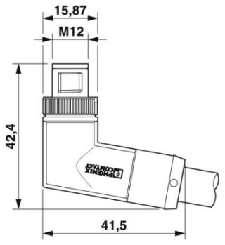 Чертеж, Штыревая часть разъема M12 х 1, угловая