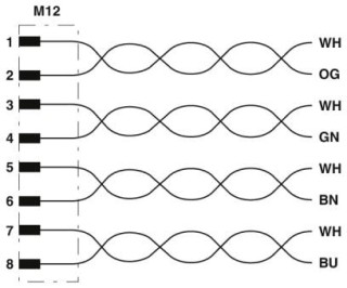 Электрическая схема, Цоколевка контактов штекера M12