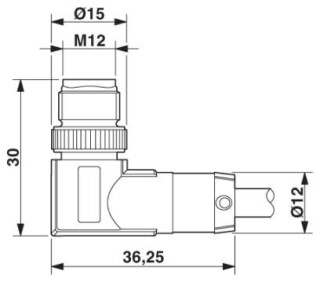 Чертеж, Штекер M12 х 1, угловой, экранированный