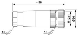 Чертеж, Гнездовая часть разъема M12 х 1, прямая