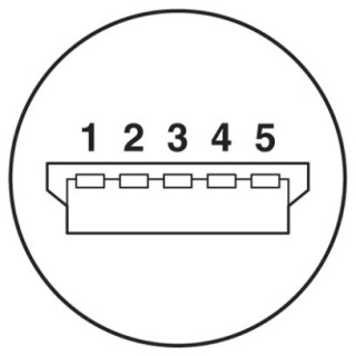 Схематический чертеж, Назначение контактов штекера USB, Mini-B