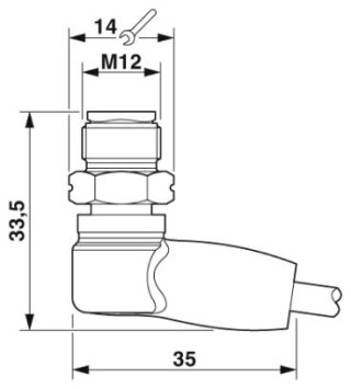 Чертеж, Штыревая часть разъема M12 х 1, угловая
