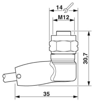 Чертеж, Гнездовая часть разъема M12 х 1, угловая